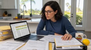 California EV owner reviewing repair records for lemon law claim