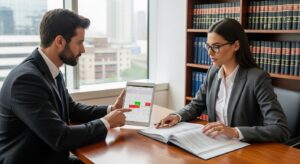 Driver reviewing deadlines and next steps with a legal professional