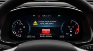 EV dashboard software warning and battery alert in lemon law case