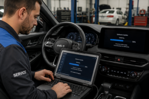 Dealer installing vehicle software update as part of lemon law repair history